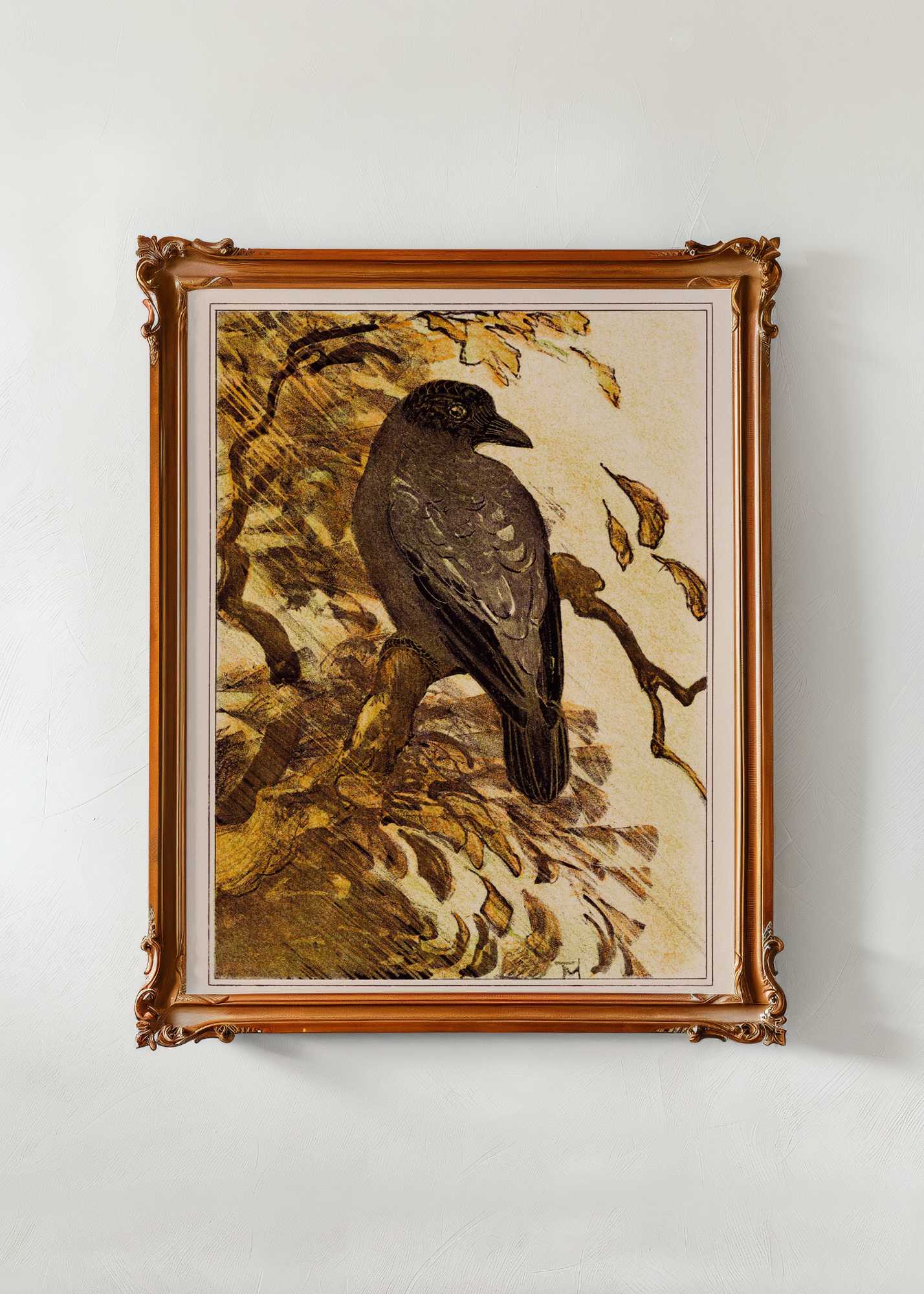 Pied Crow on a Branch— Digital Art Print