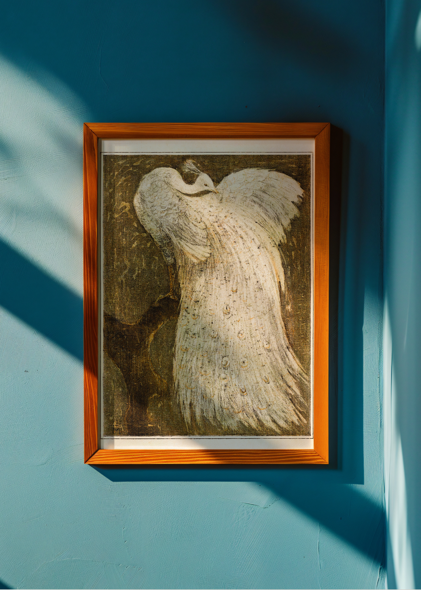 White Peacock on a Branch— Digital Art Print