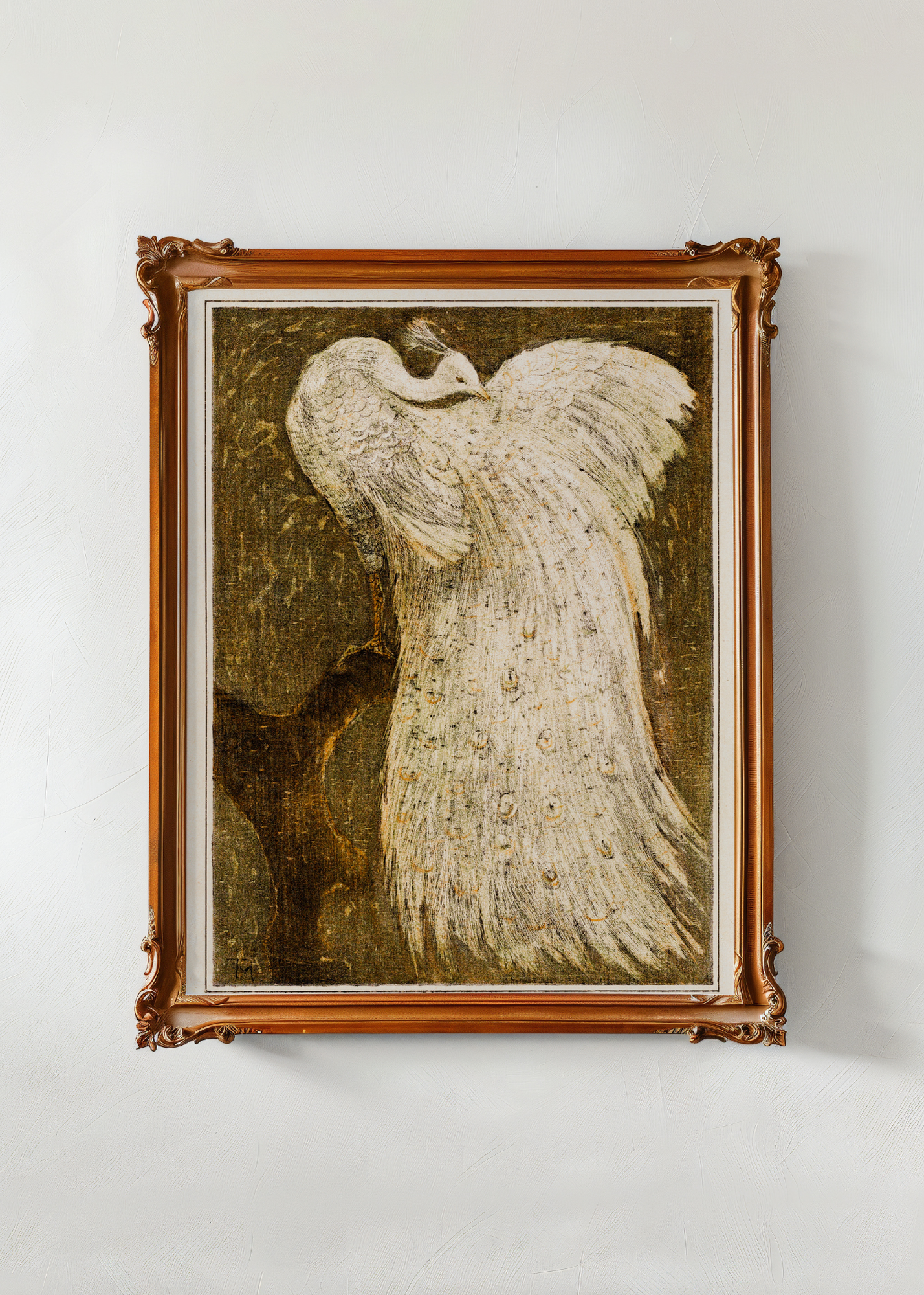 White Peacock on a Branch— Digital Art Print