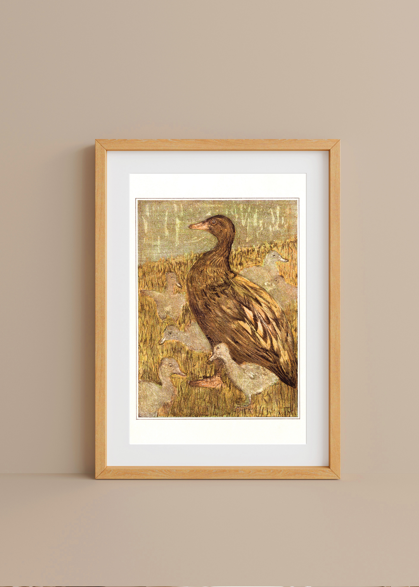 Duck with Chicks at the Waterfront— Digital Art Print