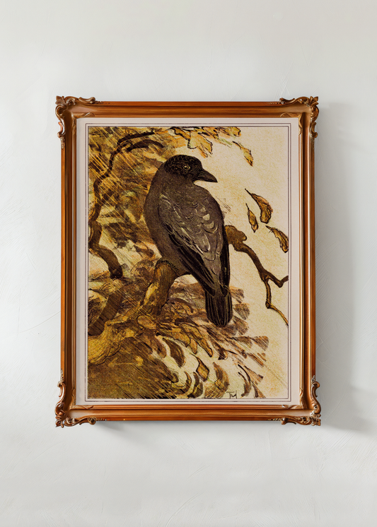 Pied Crow on a Branch— Digital Art Print