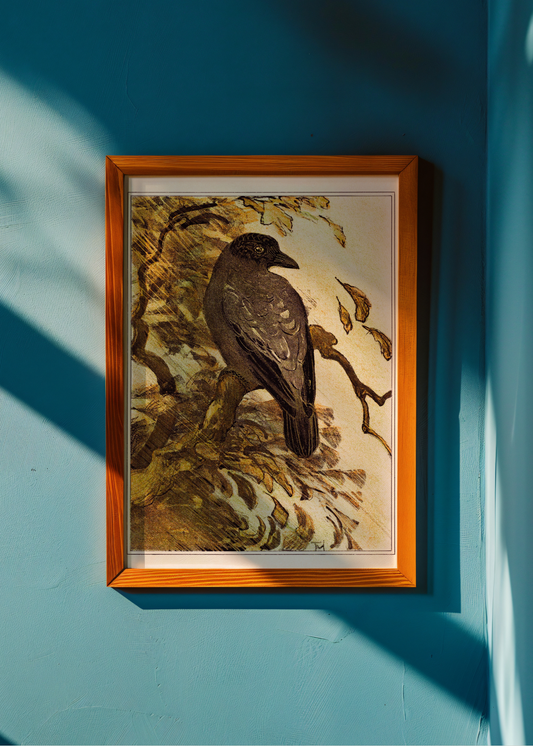Pied Crow on a Branch— Digital Art Print