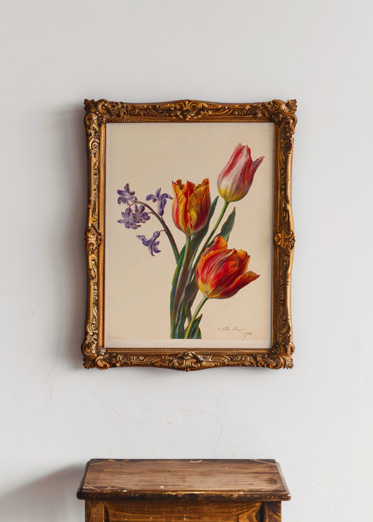 Three Tulips and a Sprig of Hyacinth— Digital Art Print