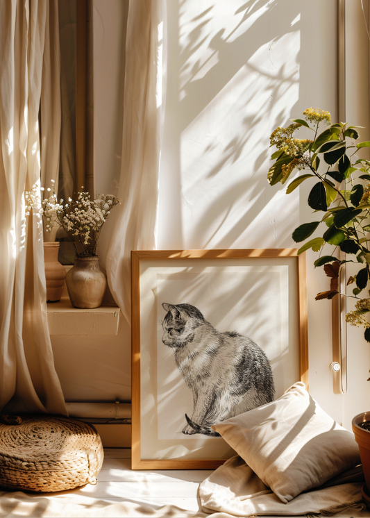 Sitting Cat— Digital Art Print