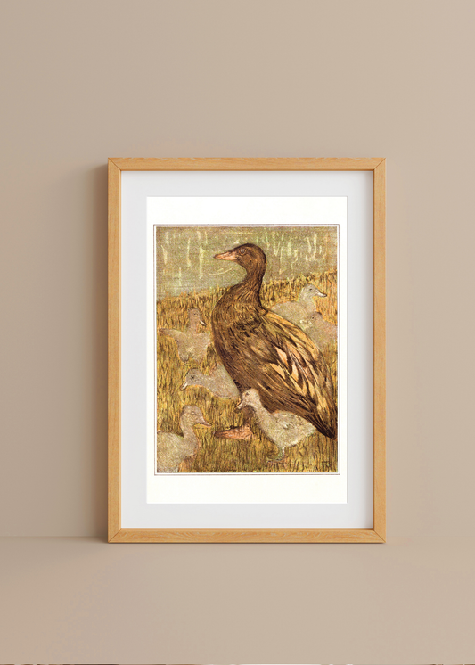 Duck with Chicks at the Waterfront— Digital Art Print